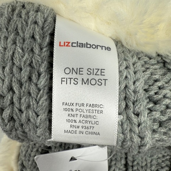 Liz Claiborne Infinite Scarf Gray Cable Knit Cream Faux Fur Neck Warmer NWT - Picture 6 of 6